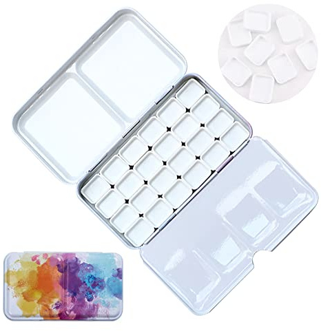 WANDIC Custodia per pittura ad acquerello, colorata scatola vuota per acquerello in latta con 24 padelle da 1 ml per artisti, studenti, custodia da viaggio per acquerello