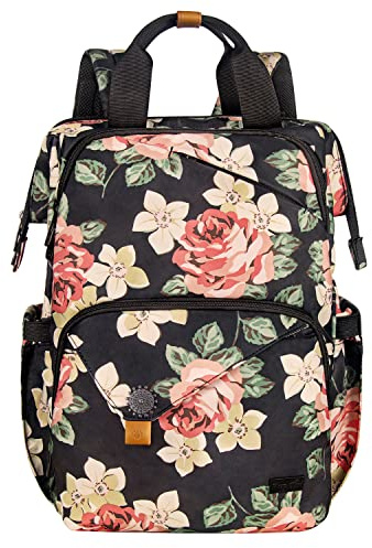 Hap Tim Laptop-ryggsäck 15,6/14/13,3 tum laptopväska reseryggsäck för kvinnor/män vattentät skola datorväska stor kapacitet bokväska för högskola/resor/affärer (7651EU), Svart flora, L, Hög kvalitet