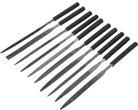 Omninmo Juego de 10 limas de aguja de mano de metal para limas de aleación endurecida de acero de fuerza, mini juego de limas de joyería de aguja, recorte incluye lima media redonda, guardarropa plana