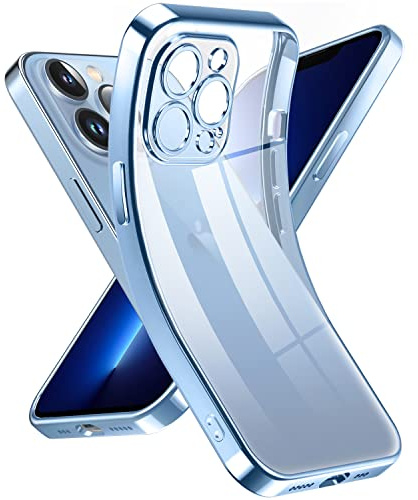 Supdeal Crystal Clear Hülle für iPhone 13 Pro, Niemals gelb mit Kameraschutz, Silikon Durchsichtig Handyhülle Weicher Passform, Ultra Dünn und Leicht Case Cover, 6,1, Blau