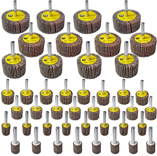 Tonmp 44 Pack 7 Size 80 Grit 1/4 Abrasive Flap Wheel Sander Set, Aluminum Oxide Flap Wheels Cylindrical Shape Sanding Wheel-1/4 Shank Fits All Drills
