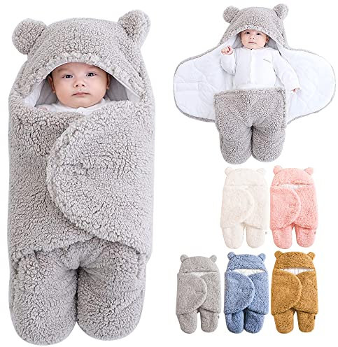 Tyuodna Pucksack Baby 0-3 Monate, Pucksack Baby 3-6 Monate,schlafsack Winter Baby,Weich Gefüttert wickeldecke Baby,Plüsch Warme Baby Pucksack Für Jungen Mädchen (Grau, 3-6 Monate)