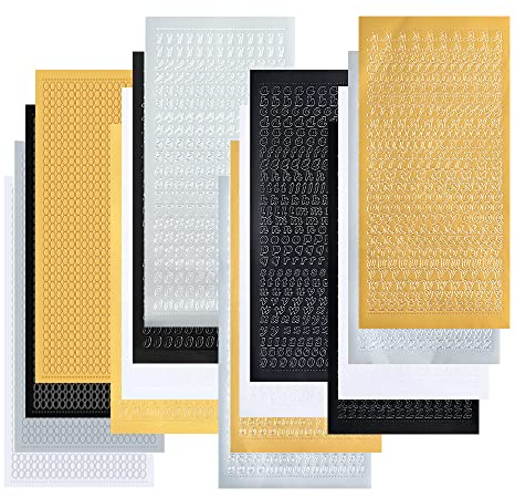 HLIWS Alphabet Chain Stickers-16 Sheets Glitter Metallic Letter Stickers,Self Adhesive Number Sticker,for DIY Crafts Scrapbooking and Greeting Cards(4 Styles,4 Colours)