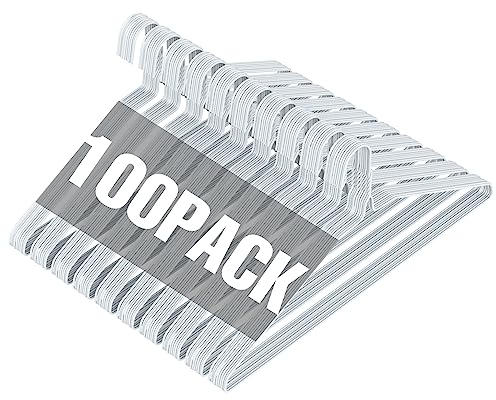 SPECILITE Kleiderbügel aus Metall 100 Stück, Drahtbügel 40,6cm Ultradünner Rutschfester Metallbügel, für Standardgröße Anzüge, Hemden, Hosen, Röcke - Weiß