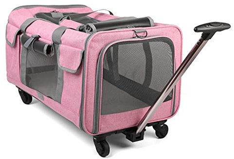 KITCISSL Katzenbox Buggy Transportbox Katze Travel Carrier Hundewagen mit Abnehmbarem Universalrad, Katzentransportbox Haustier Hundebuggy Tragetasche Hund mit Großer Kapazität Träger (Color : Roze)