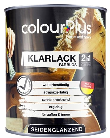 colourPlus 2 in 1 Klarlack 750ml Seidenmatt - Hochwertiger Holzlack für innen und außen, UV- und wetterbeständig, optimaler Schutz und Veredelung für Holz. Spielzeugsicher