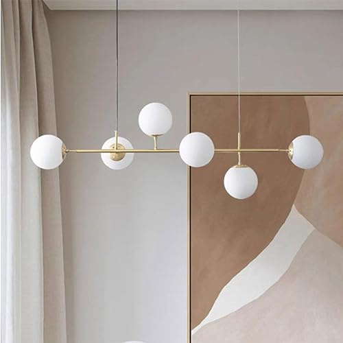 ISSPTYB Lámpara Colgante Moderna de 6 Luces con Globos de Cristal de Mediados de Siglo, Sputnik con Bola de Ópalo Blanco Dorado, Diseño de Burbujas para Sala de Estar