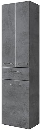 Pelipal Badezimmerschrank Quickset 945 in Oxid Dunkelgrau, 50 cm breit | Hochschrank mit 2 Türen, 1 Schubkasten, 1 Wäschekippe und 2 Glas-Einlegeböden
