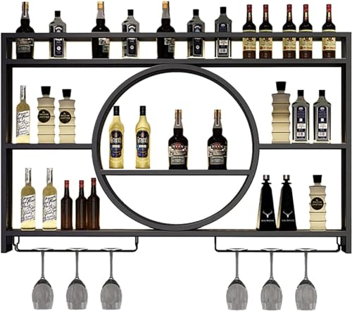 Porte Bouteille Muraux Métalique Étagère À Vin, Casier À Vin En Fer Pour Cave À Vin,Porte-bouteilles Pour Bar,Avec Porte-Verre,Étagères Polyvalentes En Métal,Étagère Murale(Size:100cm/39in,Color:noir)