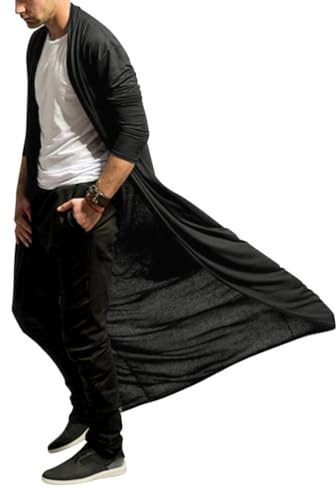 Oanviso Veste de Cape pour Homme Long Manteau Manches Longues Printemps Automnes Blousons Mince Coupe-vent Manteaux Confortable Respirant Blouses Ample Vintage A Noir 3XL