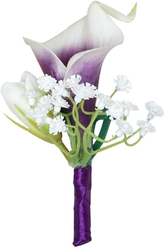 Fouriding Künstliche Lila Calla Lily Boutonniere für Hochzeit Bräutigam Trauzeuge Braut Brautjungfer Corsage Anzug für Hochzeit Party Prom Event Zeremonie Jahrestag