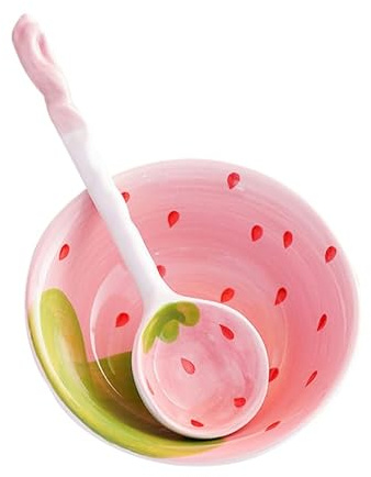 Ciieeo Keramikschale Mit Löffel Erdbeer Design 12Cm Rund Suppenschüssel Für Zuhause Küche Salat Snack