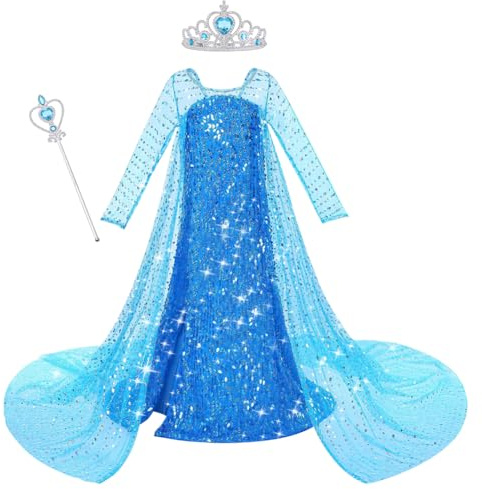 ACWOO kostüm mädchen, Mädchen Prinzessin Kostüm, Tüll-Pailletten-Prinzessinnenkleid, Kostüm Accessoires für Mädchen, Kleid Kinder Set mit Krone Zauberstab für Halloween Weihnachten Karneval Party