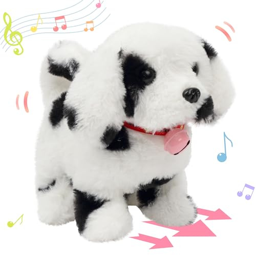 Hopearl Walking Point Dog Interactive Electronic Pet Plush Toy Puppy Woof and Moving Animated Nodding Head Gift for Toddlers Birthday, Black, 7''