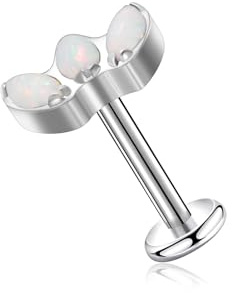Lantine 16g+18g Drei Opal Labret Piercing Titan G23 8mm Internally Threaded Flat Back Piercing Ohr Knorpel Helix Tragus Conch Piercing