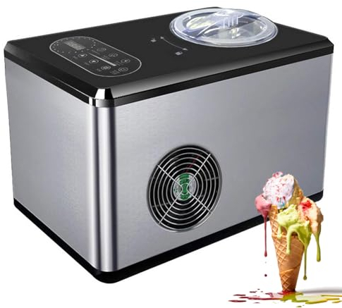 FURLOU Household Ice Cream Machine, Stainless Steel Compressor Automatic Ice Cream Maker Machine, LCD Display, Suitable for Soft and Medium-Hard Ice Cream, Sorbet, Milkshake, Cold Yogurt