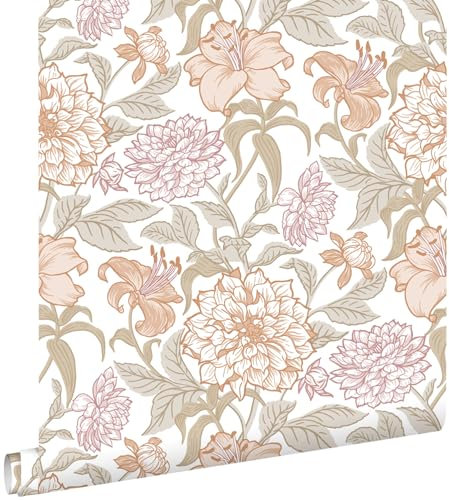 papier peint fleurs vintage terracotta et vert grisé 53 cm x 10.05 m - ESTAhome