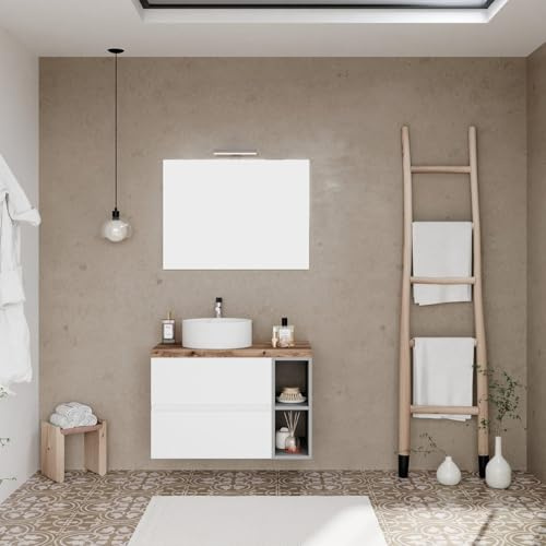 Kiamami Valentina - Mobile Bagno Sospeso 80Cm Con 2 Cassetti E Vano A Giorno | Nizza