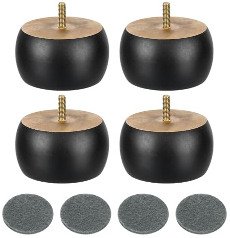 sourcing map 4Pcs Wood Furniture Leg, 1.97 Solid Wood Replacement Furniture Feet for Couch Sofa Cabinet,Black