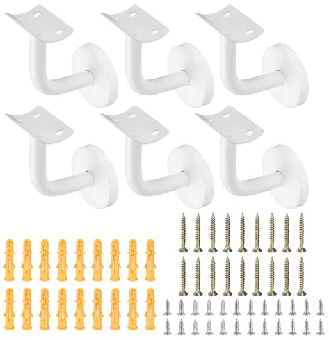 sourcing map 6 soportes de pasamanos de acero inoxidable, soporte curvado de 2.4 pulgadas para riel redondo con tornillo de montaje para barandilla de escalera, barandilla, barandilla, color blanco