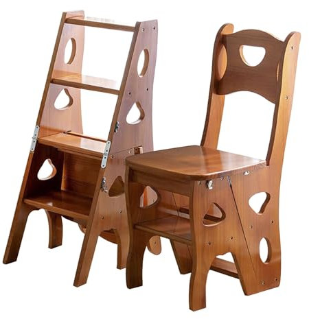 JYHHGDS Klappbarer Bibliotheksleiterstuhl aus Holz, tragbarer 4-stöckiger Multifunktions-Tritthocker, Präsentationsregal für den Innen- und Außenbereich, Blumenregal (A)