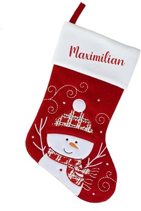 minimutz Nikolausstrumpf mit Namen Kinder - personalisierter Weihnachtsstrumpf zum Aufhängen & Befüllen - Nikolausstiefel rot 45cm (Schneemann)