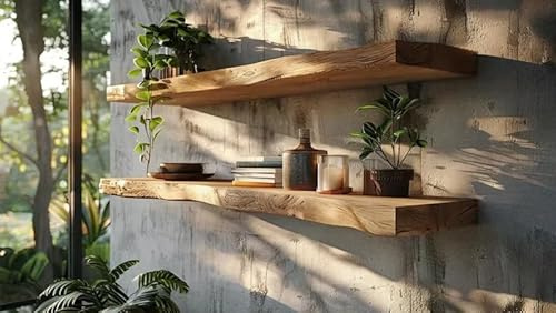 Regal aus massiver Eiche, Dicke 2,5cm, Naturkante, Baumkante, Wandregal, Wandbord, Ablage an der Wand, Schrankwand, Oberschrank, Hängeschrank (80x25cm)