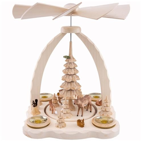 Seiffener Volkskunst Sten Heydenreich | Erzgebirge Pyramide für Teelichter & Pyramidenkerzen | Weihnachtspyramide | 27 cm | mit Rehen