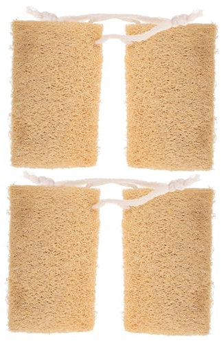 HAWILLOSCH 4pcs Natural Loofah Sponge Dishwashing Scrubbers Kitchen Cleaning Loofah Rope Flattened Original Color Kitchen Supplies for Pot and Bowl Cleaning