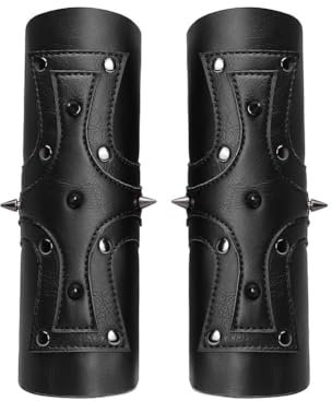 Elaineeu Weapons & Armor Mittelalterliche Brigandine Armschützer, Söldner Lederhandschuh, Vintage Renaissance Ritter Armschienen, Black-F, 1 einstellen