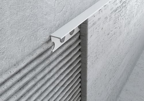 MINUTA PROFILI Profilo Terminale in Alluminio per Piastrelle - Decorazione Rivestimenti Ceramica Mosaico Marmo, Bianco Lucido, Barra 2,5 M Facile da Installare (8 MM)
