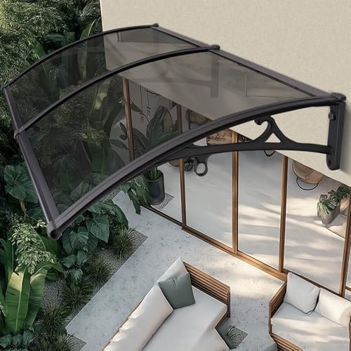 Zlovne Auvent de Porte d'Entrée,Marquise de Porte d’Entrée avec Protection UV Contre la Pluie et la Neige,Auvent de Véranda avec Panneau en Polycarbonate et Cadre en Aluminium (80x190cm/32 x75,Gray)