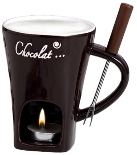 WANWEN Chocolate Fondue Mug, Personal Chocolate Fondue Mugs with Forks, Mugs Set Personal Fondue Pot Chocolate, Cheese Butter Chocolate Melting Fondue Mug (Coffee)