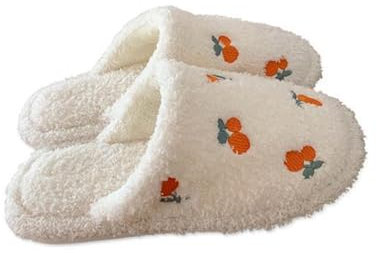 ZNEL Flauschige Süße Frucht Kirschen Und Pfirsiche Pantoffel Für Damen Mit Dicken Und Weichen Hausschuhen Plüsch Winter Warme rutschfeste Pantoletten(40/41 EU, Cherry)