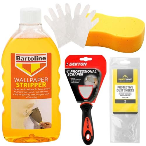 Complete Wallpaper Stripper Bundle - Includes 500ml Wallpaper Remover, Four-Inch Scraper, Dust Sheets, Sponge, and Gloves – Ideal for Use with Wallpaper Steamer Stripper