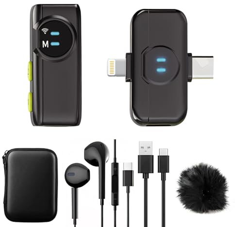 A5 Micrófono de solapa inalámbrico para iPhone,iPad,Android,mini micrófono con clip,reducción de ruido,alcance 100m,batería 10h,micrófono para video, vlog,podcast,ASMR y streaming - Negro (1TX + 1RX)