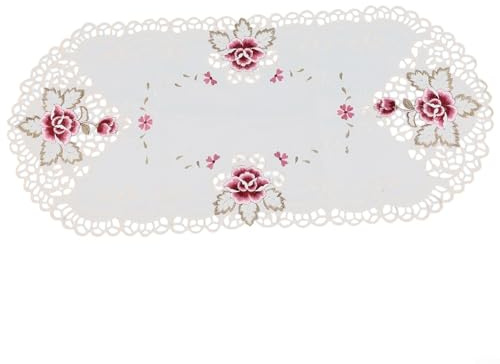 Ovale Spitzentischdecke, elegante weiße ovale Tischdecke, 40,6 x 83,8 cm, bestickte Spitzendeckchen, florale Tischdecke, für Zuhause, Küche, Esszimmer, Dekoration