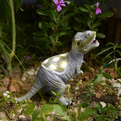 Tuzsocr Dinosaurier Gartenstatue mit LED Solarleuchten,Drachen Figuren Gartendeko für Draußen,Lustige Drachen Gartenfiguren Wetterfest Deko,Hof Drachenskulptur Deko Rasen,Terrasse,Balkon,Fensterbank