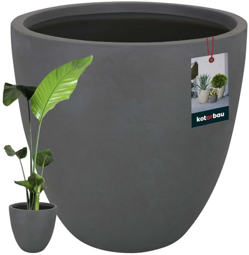 KOTARBAU® Blomkruka stor mörkgrå fiberclay ecolit höjd 44 cm ⌀ 46 cm blomkruka utomhus palmentkruka blommor krukor ytterkruka betong utseende blomkruka inomhus och utomhus blomkruka för vardagsrum