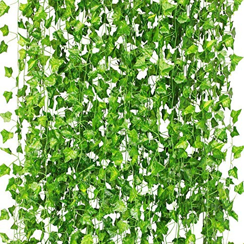CQURE 72Pcs Artificial Ivy Garland Vines for Room Decor UV Resistant Green Leaves Fake Plants Aesthetic Hanging vines for Bedroom Accessories Wedding Party Garden Wall Decor