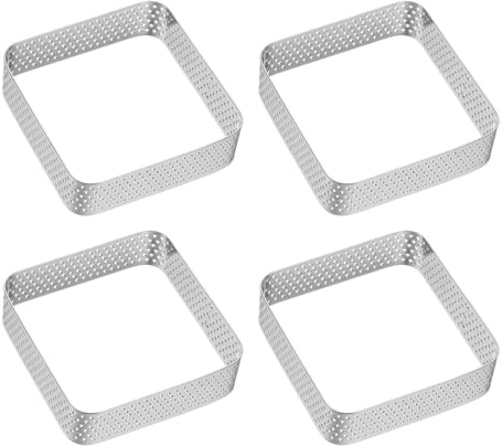 QUARKZMAN 4pcs Cercles à Gâteau Perforés 3,15 Cercle à Tartelette Carré en Acier Inoxydable Antiadhésif Poli Cercle à Mousse Épais Outils pour Pâtisserie Gâteau Dessert Français Fruits