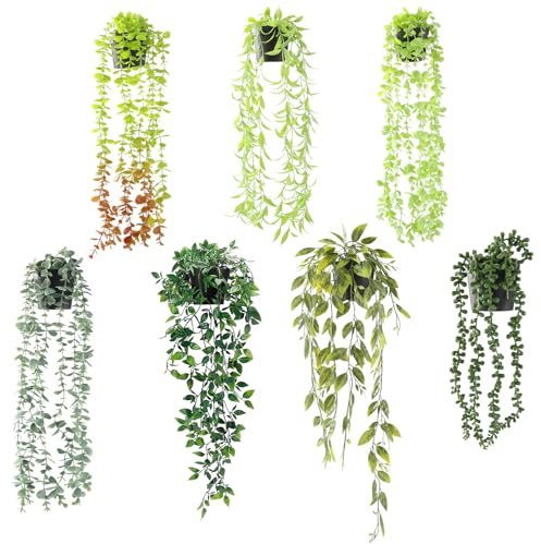 YEXEXINM 7 Pack Artificial Hanging Plants Fake Ivy Leaves Decoration for Indoor Outdoor, Greenery Home Decor Faux Vine for Living Room & Garden,Bedroom,Farmhouse Aesthetic Decorations