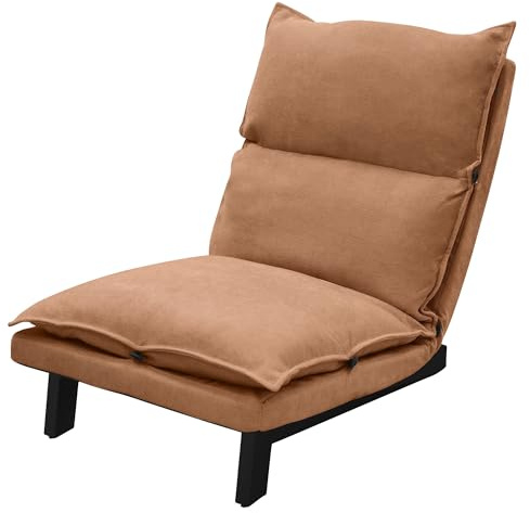 ML-Design Chaise de Sol Marron, Fauteuil Lounge de Relaxation Rembourré, Dossier Réglable, Housse Douce en Lin, Structure en Acier Robuste, Coussin de Siège Canapé Méditation, Lazy Sofa pour Salon