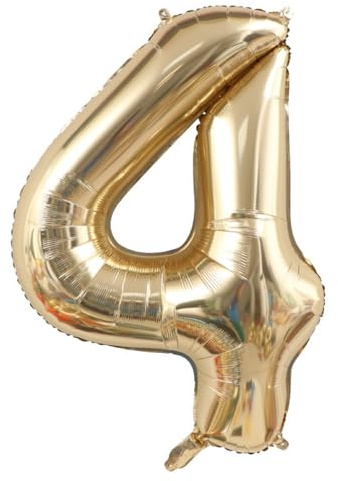 Alaoo Luftballon 4 Geburtstag Zahl, 40 Zoll Gold Creme Folienballon | Riesenzahl Ballon für Mädchen Junge Geburtstag Party Dekoration Jahrestag Dekorationen