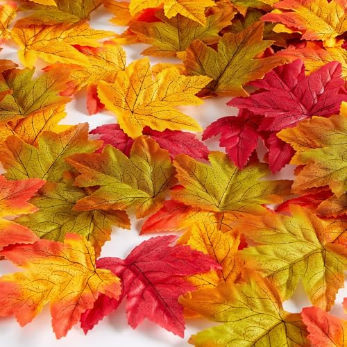 MAIBAOTA 200 PCS Autumn Maple Leaves Artificial Leaves Multi Color Autumn Fake Leaf for Party Wedding Decorations Wreath DIY Crafts