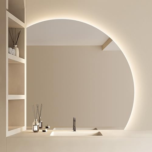 Specchio da bagno a mezzaluna da 80 cm, specchio da bagno anti-appannamento da 70 cm, specchio da parete a LED da 90 cm, luce bianca/neutra/calda, specchio decorativo retroilluminato senza cornice da