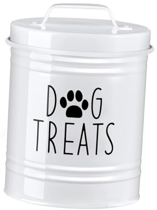 KiBcsLic Pet Food Storage Container, Treat Storage Container, Space Saving Dog Food Container, Metal Dog Biscuit Tin for Kitchen And Farmhouse, White
