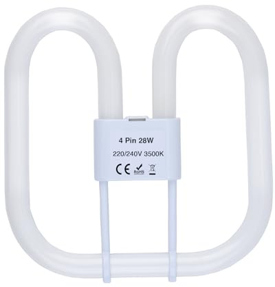 B4U GR10q 4 Pin 28W Bathroom Light Bulb, 4 Pin Compact Fluorescent CFL Low Energy Light Bulb 28W, 2D Flat Butterfly Bulb for Flush Ceiling Light, Warm White 3500K