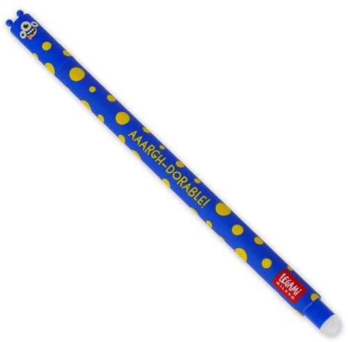 Legami - Radierbarer Gelschreiber, Kugel am Ende zum Entfernen von blauer Tinte, wärmeempfindlich, Durchmesser der Spitze 0,7 mm - Thema Monster
