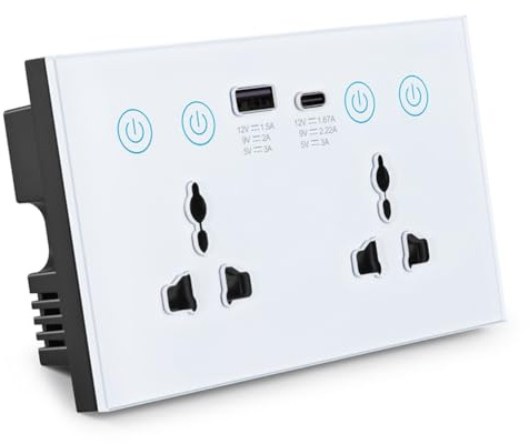 Qusedwey EU UK US Universal Plug Tuya WiFi White Smart Socket Switch with USB and Type-C Port Outlet Smart Life